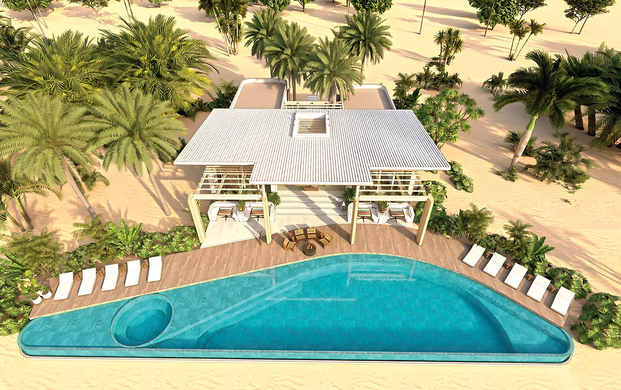 Luna Azul Roatan beach club pool aerial render